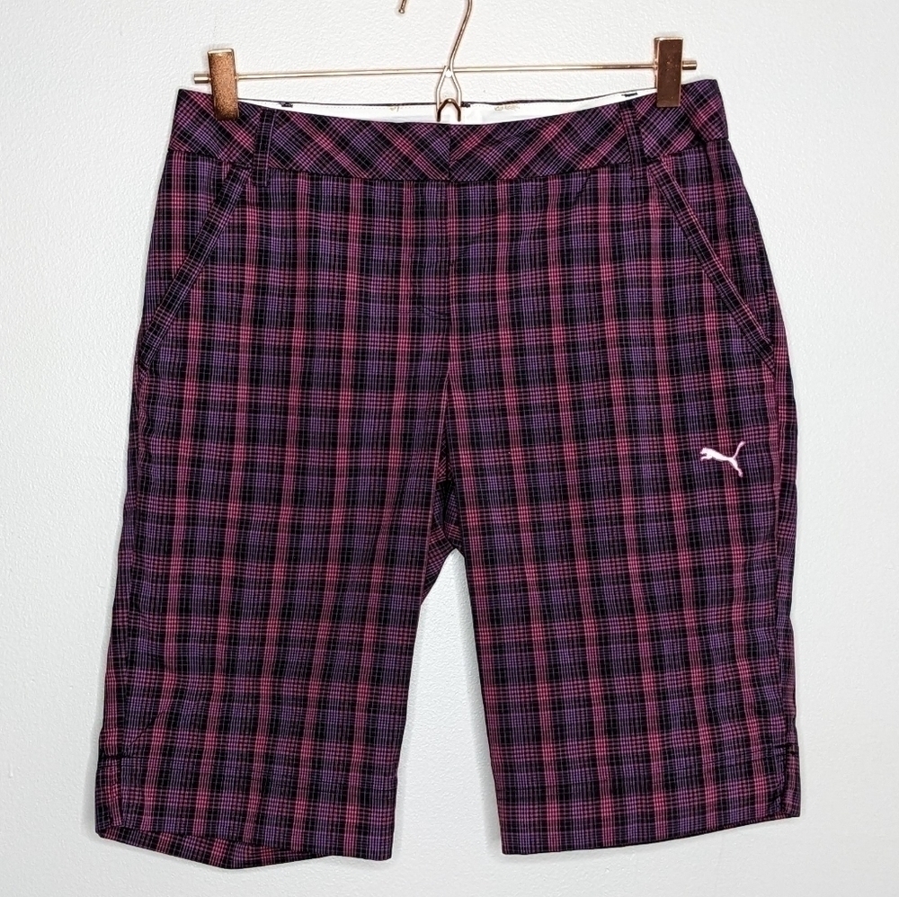 ✨3/$15 Puma pink purple plaid golf shorts 6/8